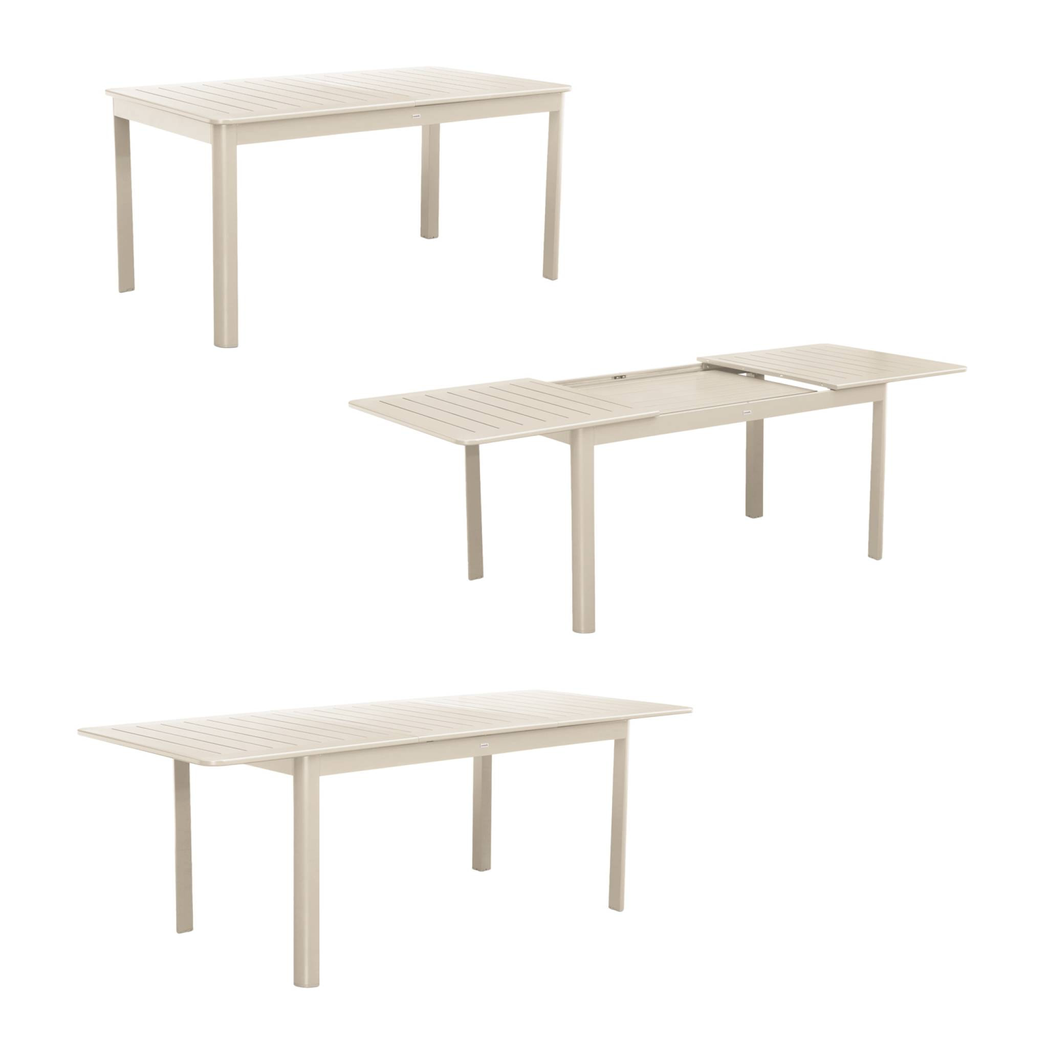 Table de jardin beige SEATTLE extensible aluminium. 8 places. 173 / 236.5 x 100 x 75 cm