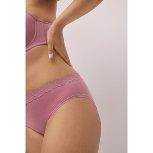 Slip midi a coste con pizzo rosa