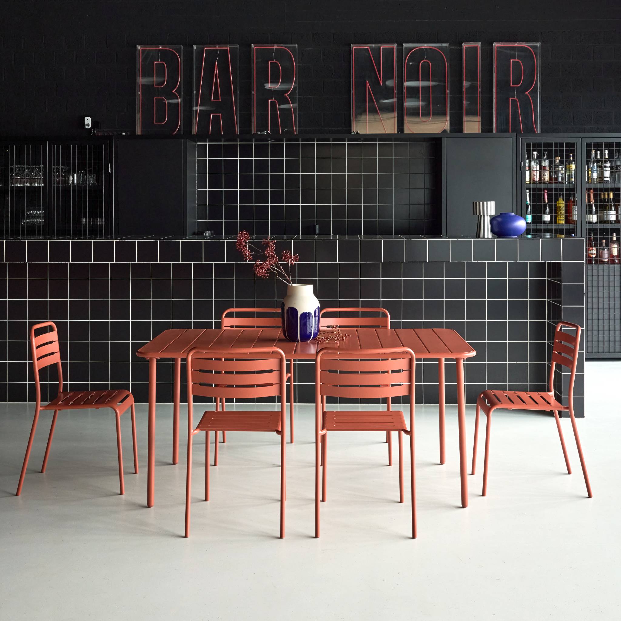 Table de jardin métal + 6 assises AMÉLIA