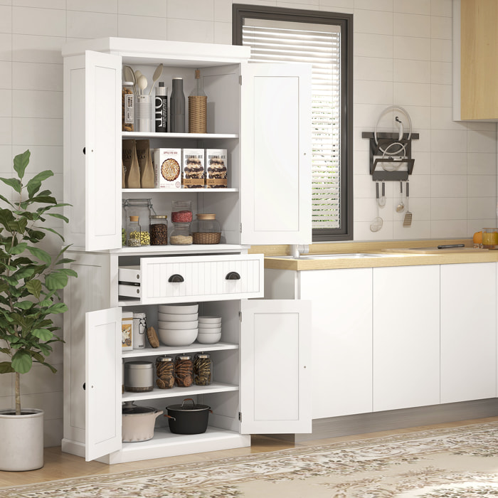 Buffet haut multi-rangement - 4 portes, grand tiroir - dim. 76L x 40l x 183H cm - panneaux MDF blanc