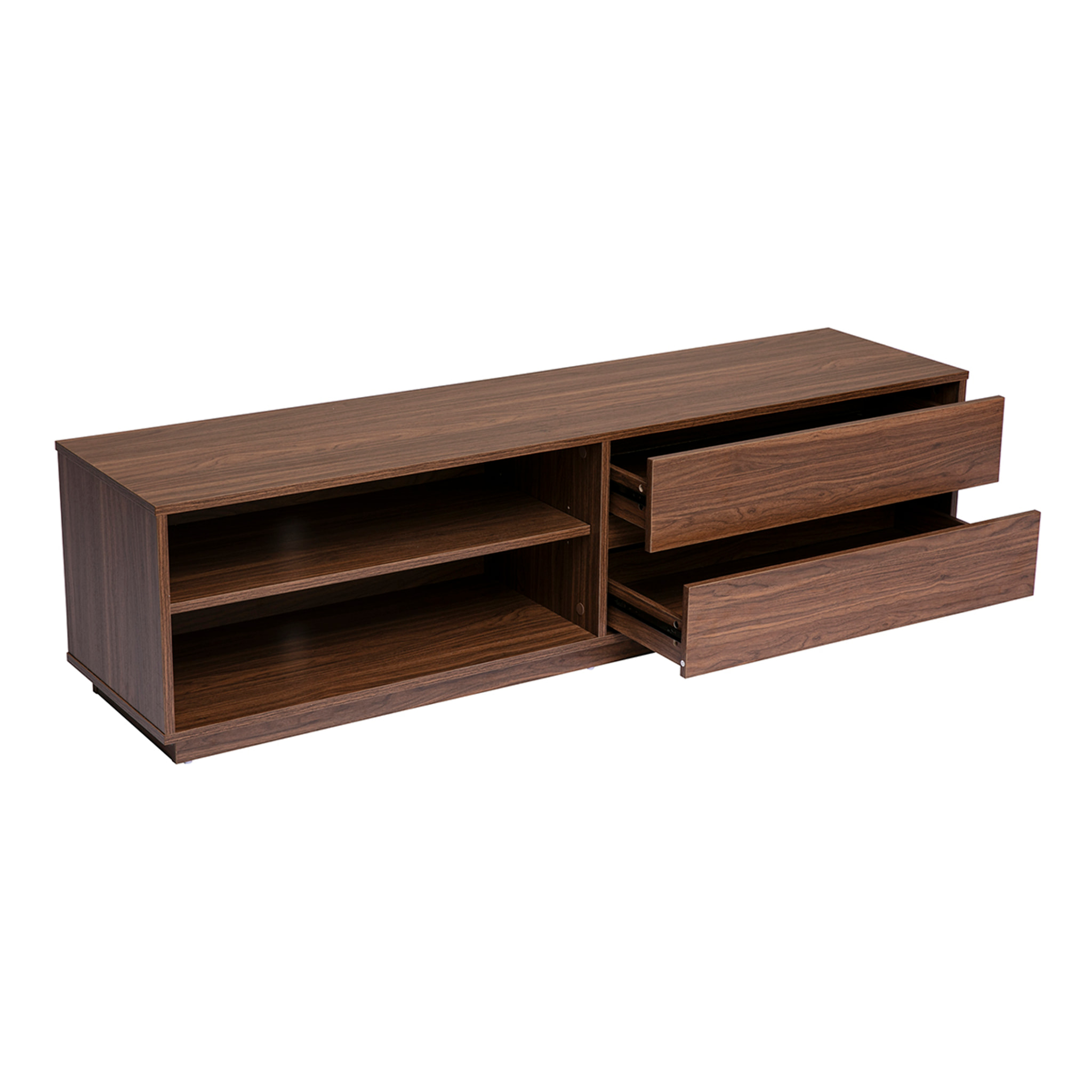 Meuble TV finition bois foncé noyer 2 tiroirs L160 cm MADERO