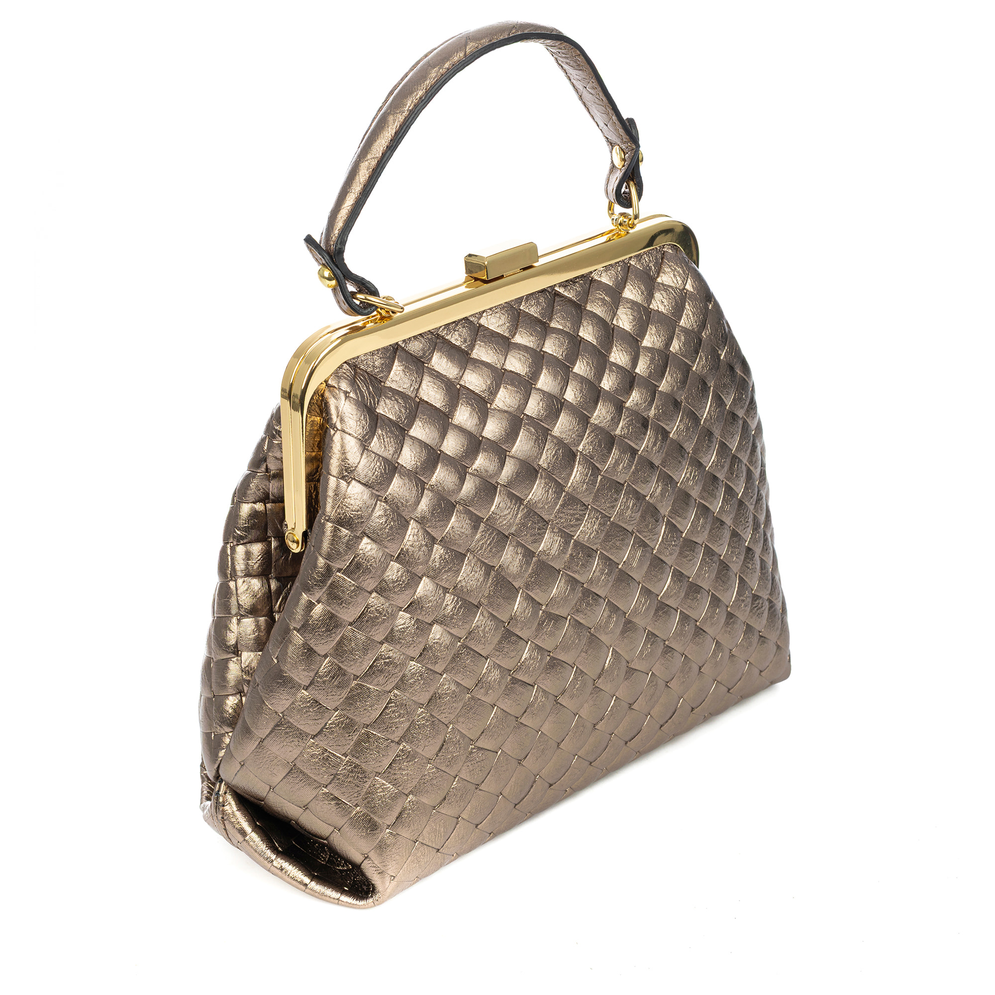 Arienzo borsa a mano donna. Vera Pelle Scamosciata con incisione intrecciata e lacca lucida.