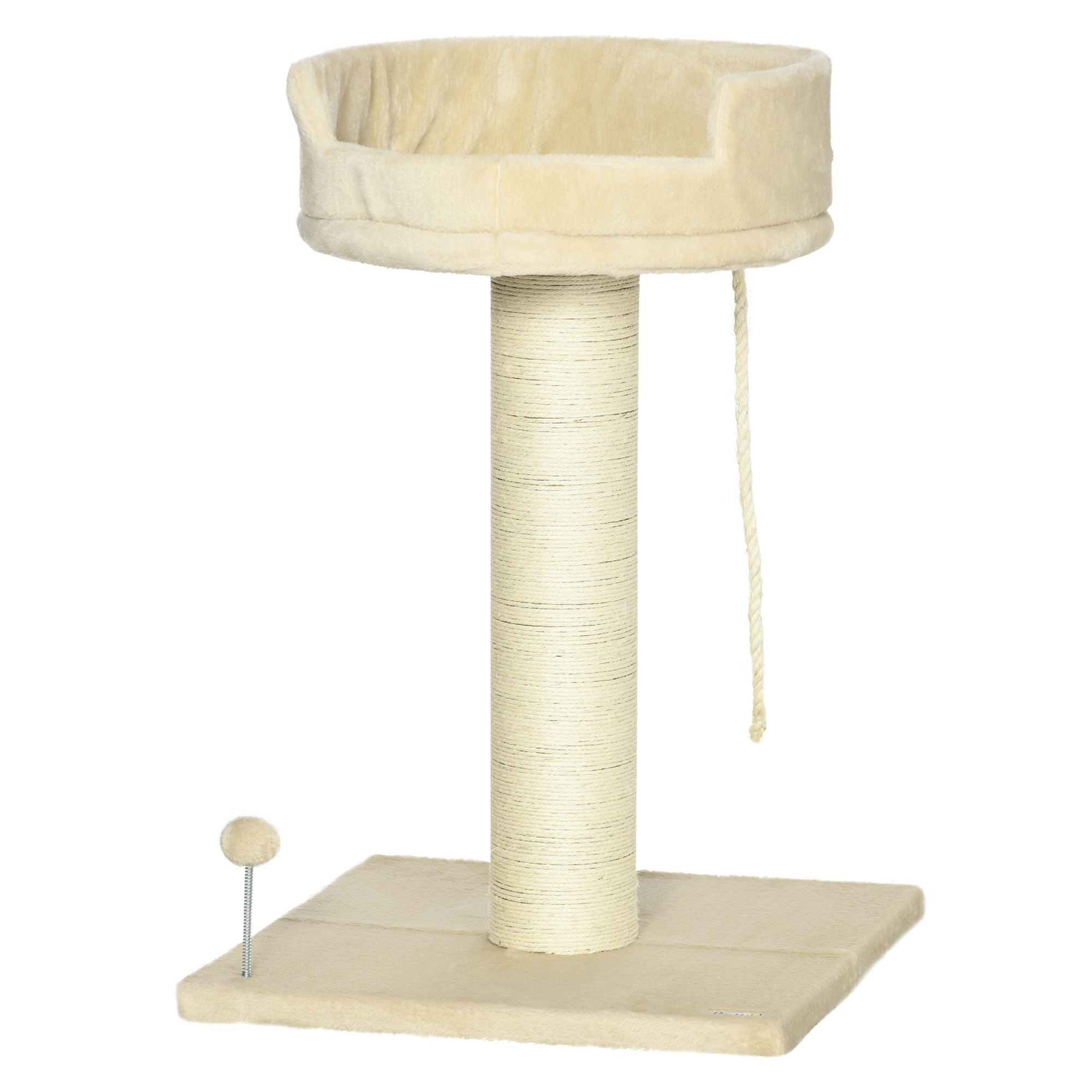 Árbol Rascador para Gatos Mini Árbol para Gatos de 2 Niveles con Plataforma Bola con Muelle Cuerda Colgante y Poste de Sisal 55x55x83 cm Beige