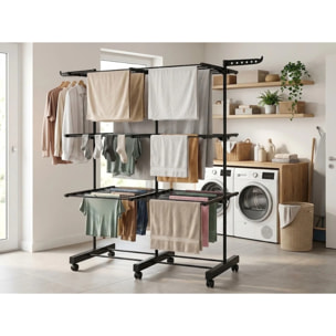 Séchoir à linge extensible étendoir multifonction 38M EXTRA PLUS BLACK avec 3 niveaux Noir