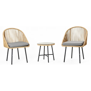 Ensemble de jardin 2 fauteuils et table basse effet rotin naturel PAULO