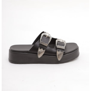 SANDALO FLATFORM DOPPIA FIBBIA CHOCOLA' NERO