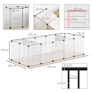 Valla para Mascotas DIY con Alfombrilla Parque para Animales Pequeños con 20 Paneles de Resina Jaula Modular para Cobayas Conejos Chinchillas 175x70x45 cm Blanco