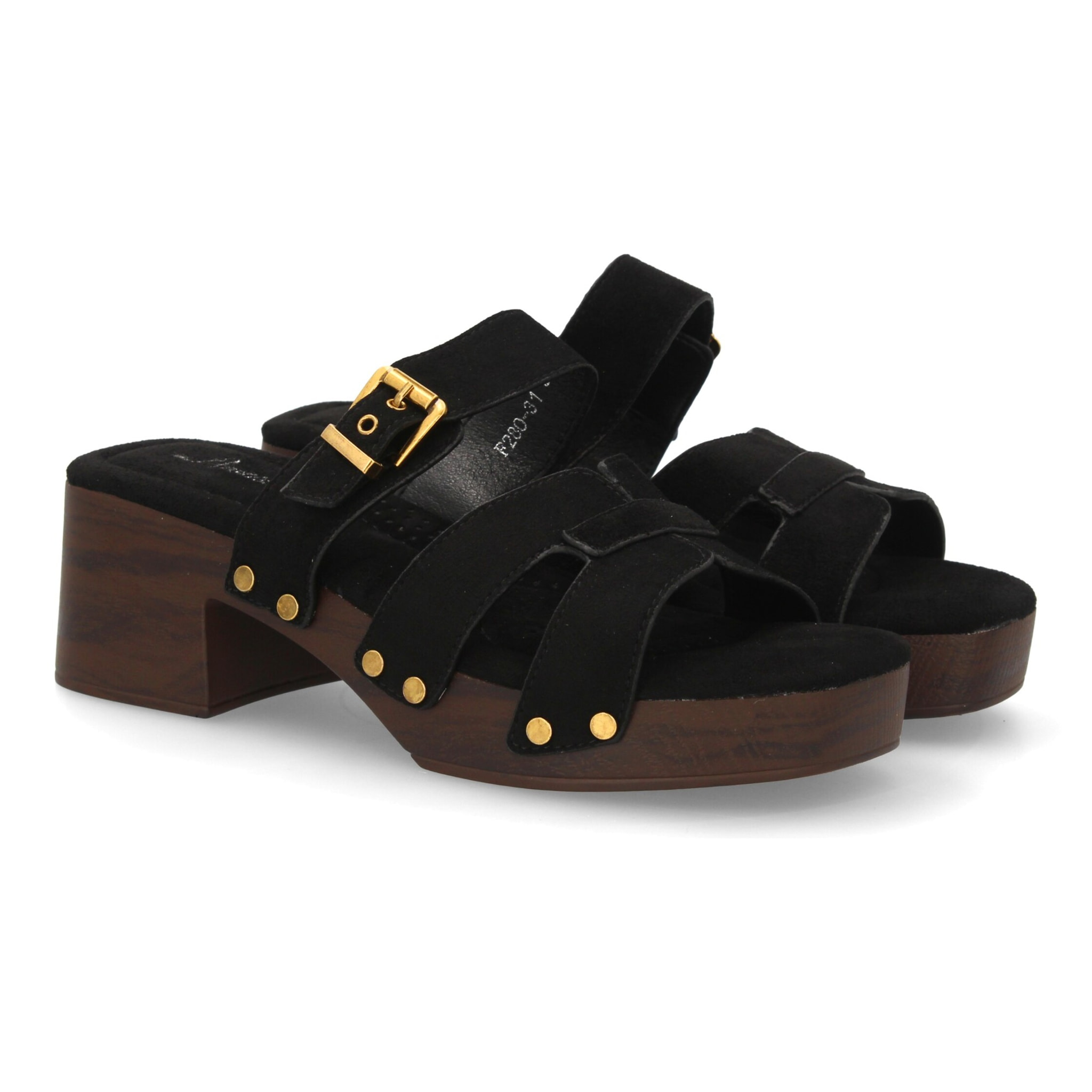 Sandalia pala mujer tacón anchocon tachuelas