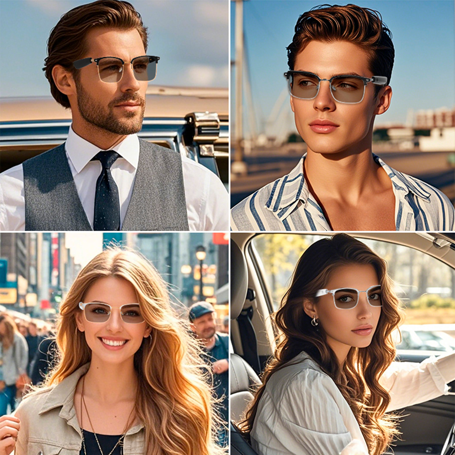 Gafas inteligentes GS13 lentes fotocromáticas, llamada bluetooth, asistente de voz, control remoto de la cámara.