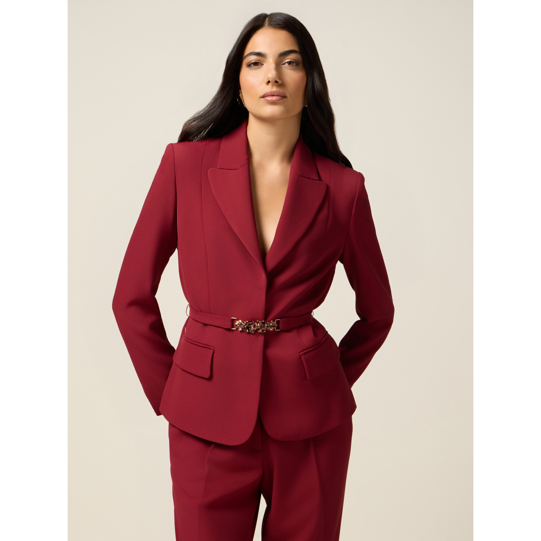 Oltre - Blazer con cintura gioiello - Bordeaux