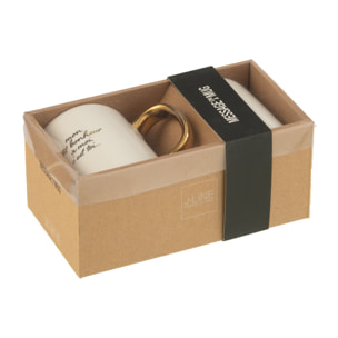 J-Line tasse Bonheur - porcelaine - blanc/or - 2 pièces