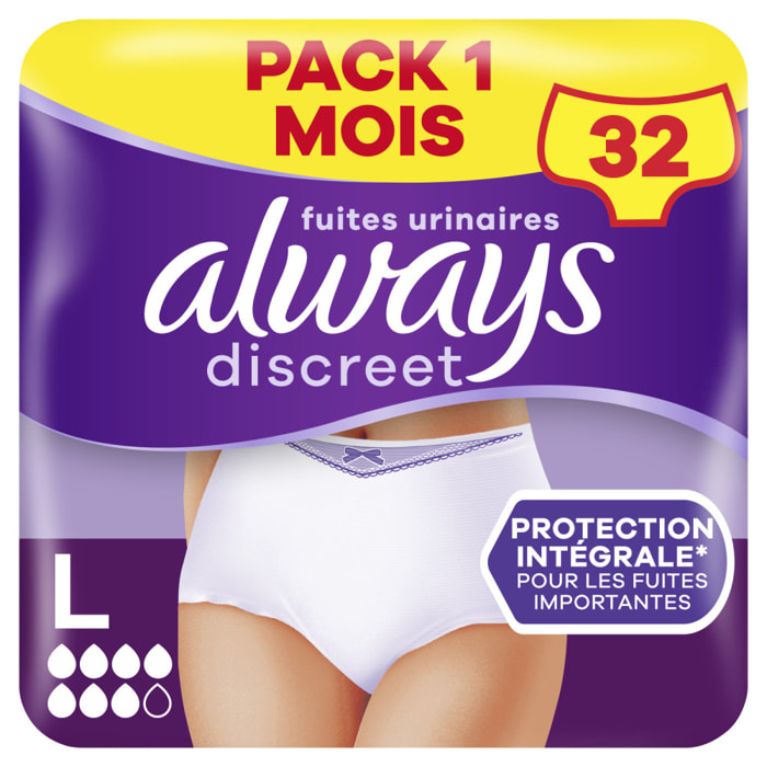 32 Culottes pour Fuites Urinaires Always Discreet - Taille L - Plus