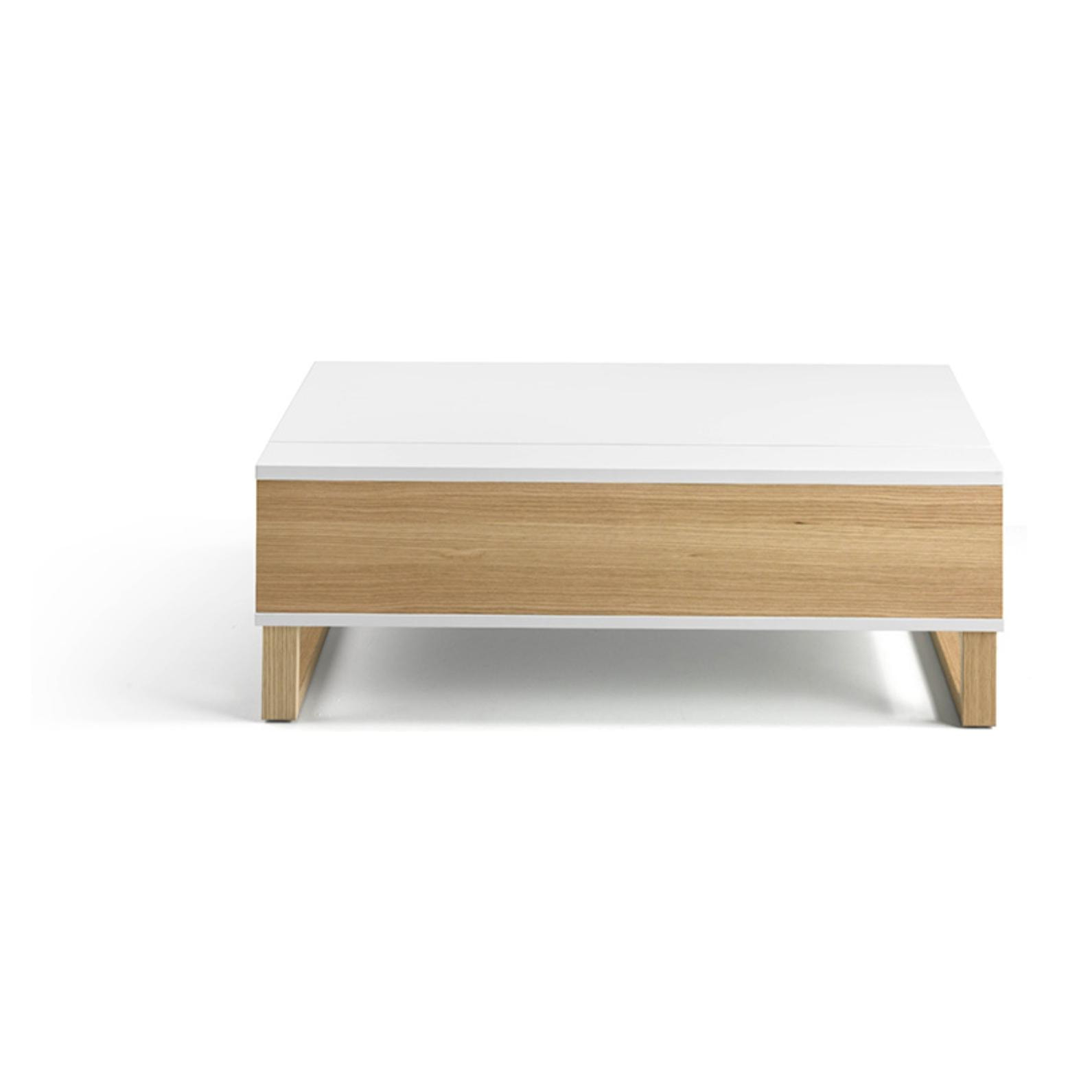 Mesa de centro elevable ROYAN - 1 hueco - blanco y roble - 110x60x38cm