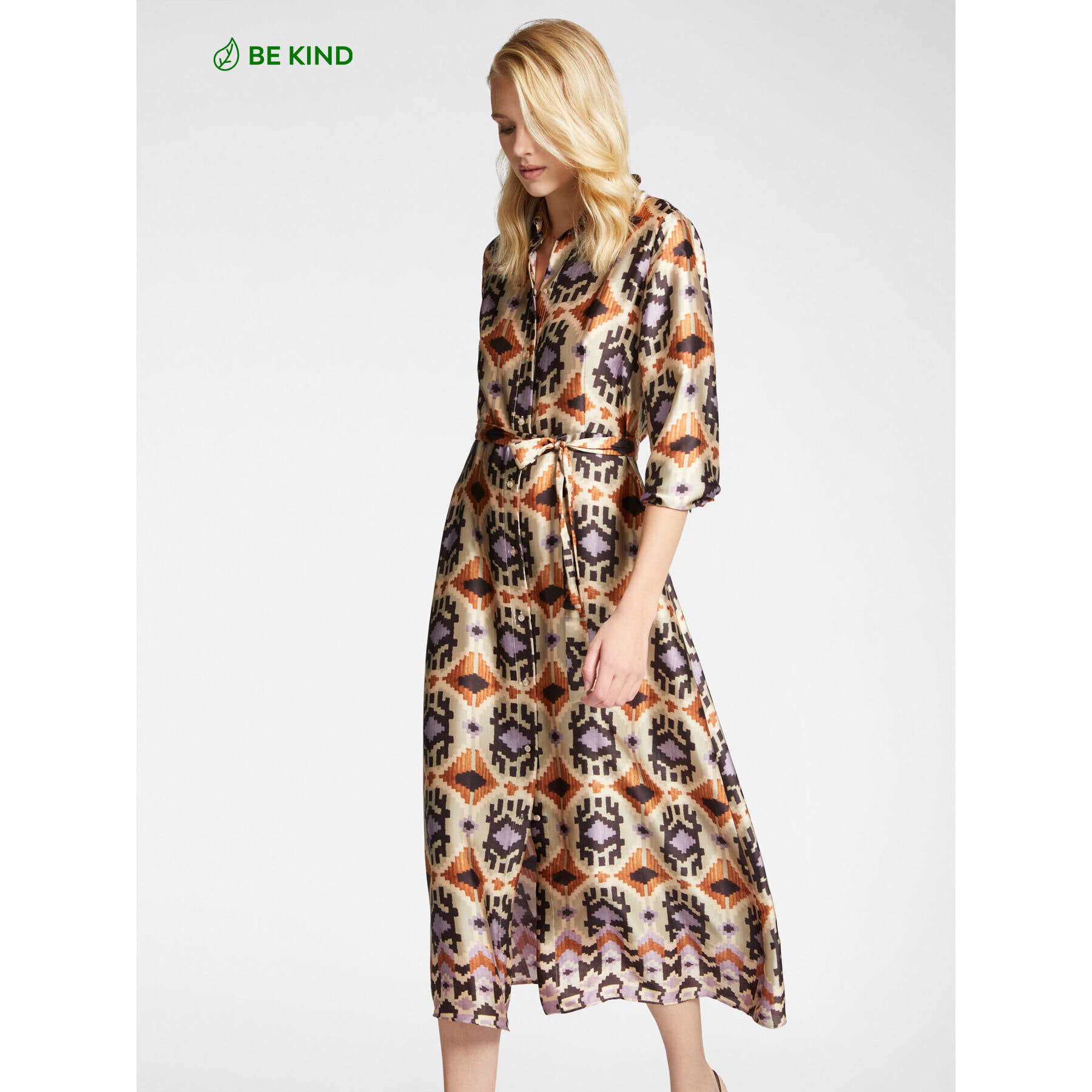 Elena Mirò - Vestido con estampado étnico - Beige