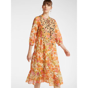 Elena Mirò - Vestido estampado con volantes - Naranja sol