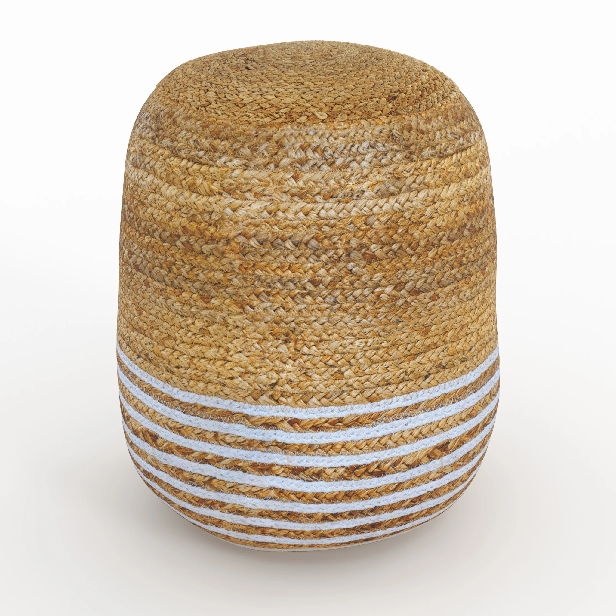 Pouf rond en jute, fines rayures blanches D40 cm - Billy