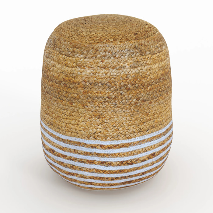 Pouf rond en jute, fines rayures blanches D40 cm - Billy
