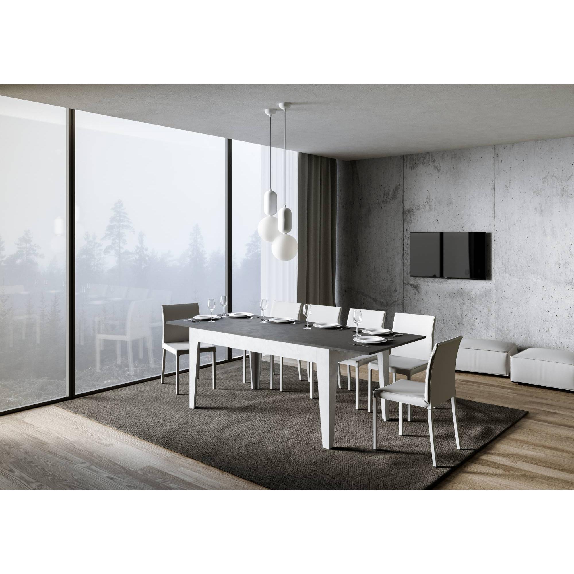 Mesa extensible 90x160/220 cm Cico Mix tapa Antracita Espatulado patas Blanco Espatulado