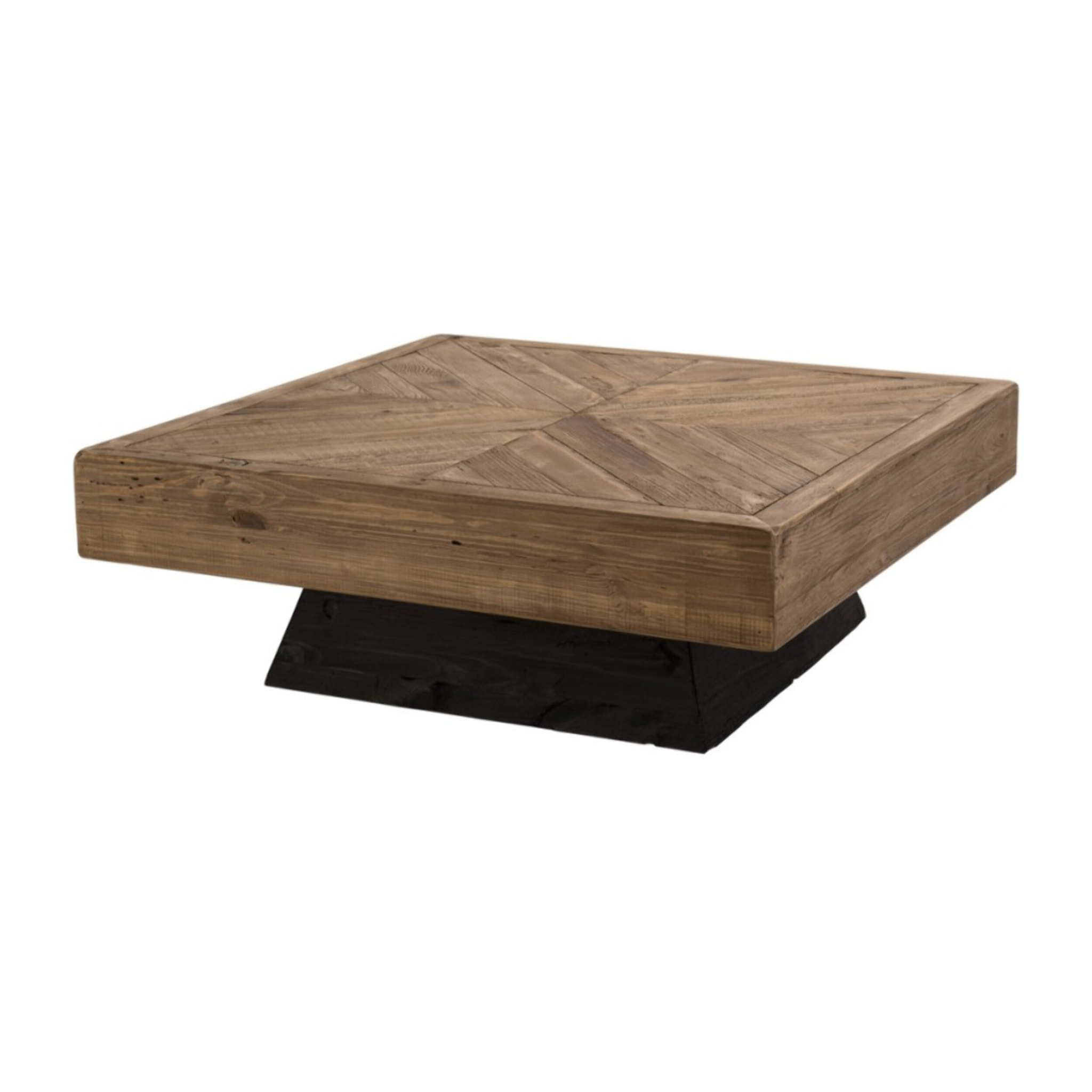 SANDY - Table basse carrée marron 99.5x99.5cm bois Pin recyclé piètement noir