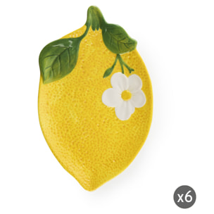 Set de 6 assiettes de service en forme de citron en céramique Excelsa – Collection Amalfi, Jaune
