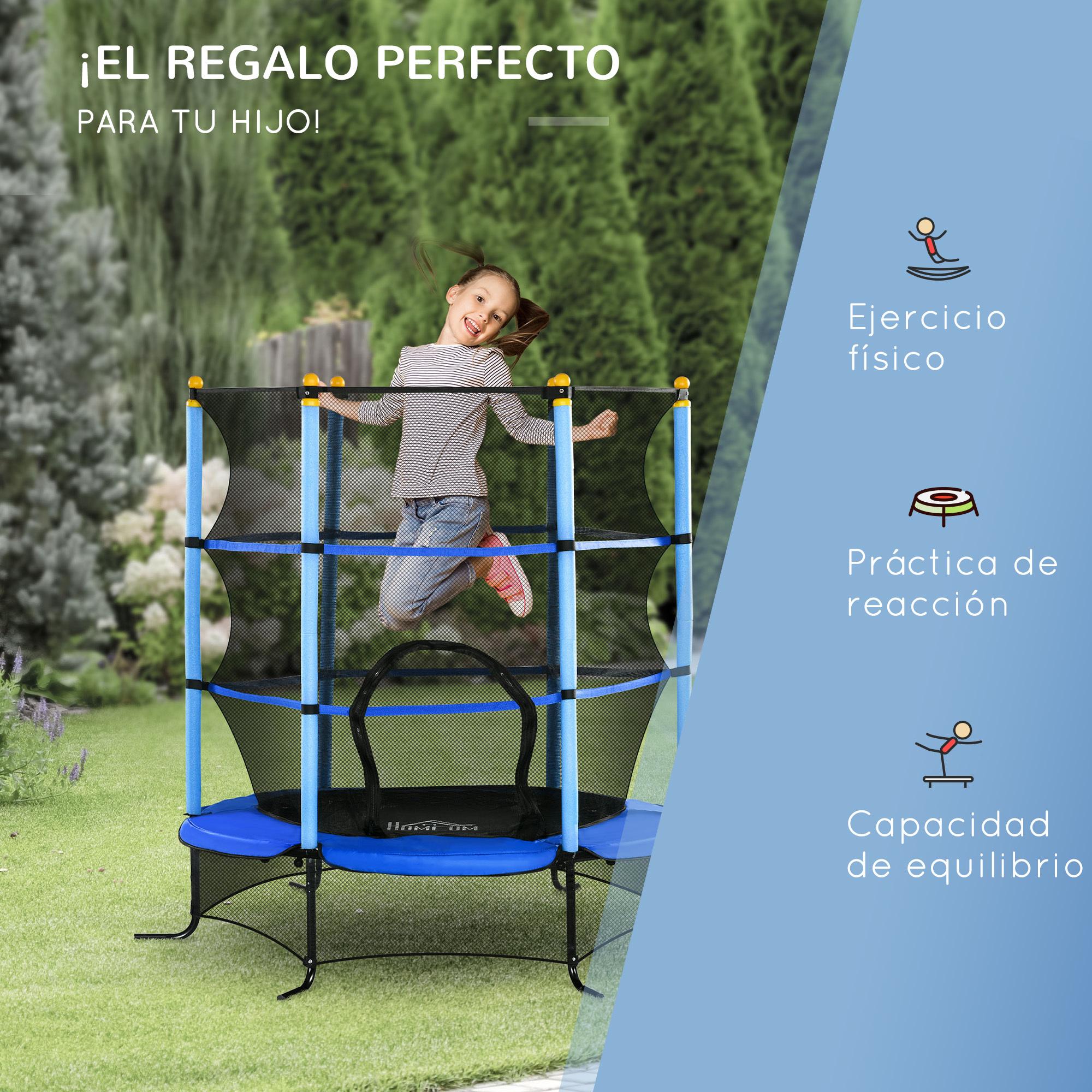 Cama Elástica Infantil Trampolín para Niños +3 Años con Superficie de Salto Ø110 cm Red de Seguridad y Cubierta Protectora para Interior Exterior Ø163x163 cm Azul