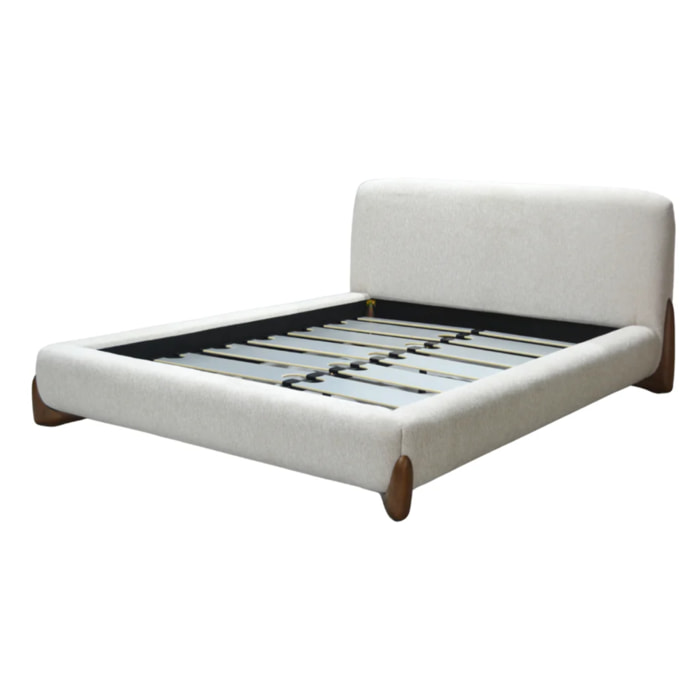 Lit Capucine avec tête de lit en tissu feutrine beige