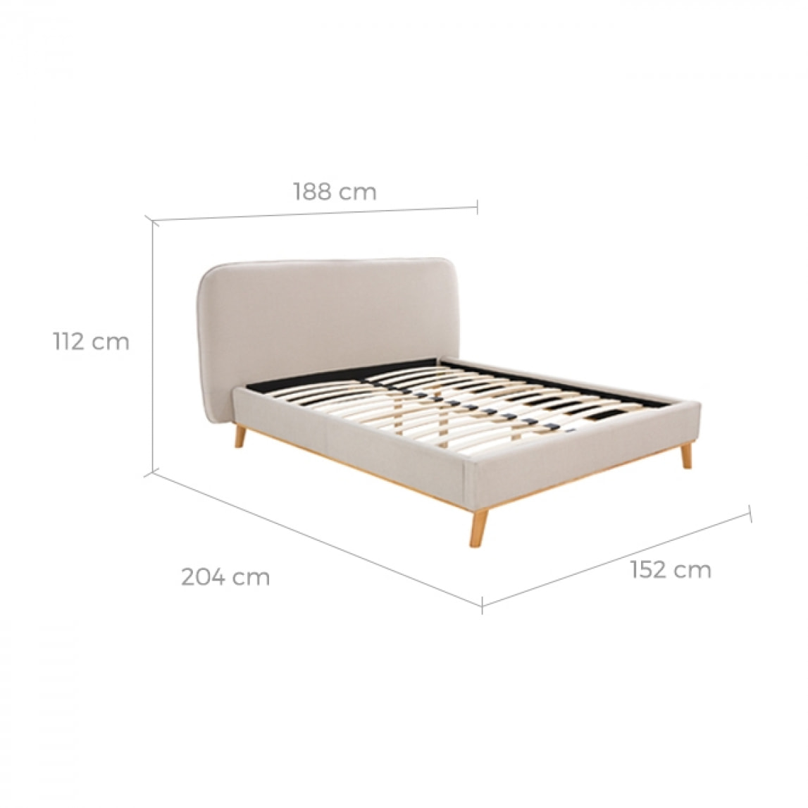 Lit double 140x190 cm en tissu gris/beige - Modjo