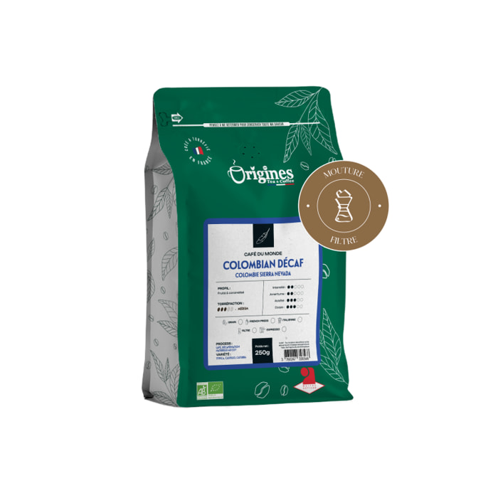 Café Bio - Colombian'Décaf - Pur Arabica - Moulu Filtre 250g