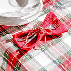 Runner natalizio rettangolare in cotone tartan con lurex, elegante decorazione per tavola delle feste, design scozzese raffinato e luminoso, resistente e pratico, facile da lavare, ideale per pranzi e cene natalizie, Made in Italy