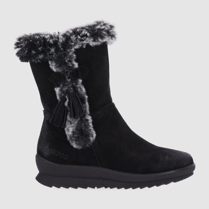Botines de Serraje - Negro - Tacón: Bajo