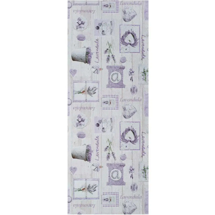 SALLY Alfombra vinílica de cocina dibujos de plantas en lila, varias medidas disponibles.