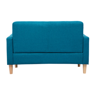 Canapé scandinave 2 places en tissu bleu canard et bois clair MOON