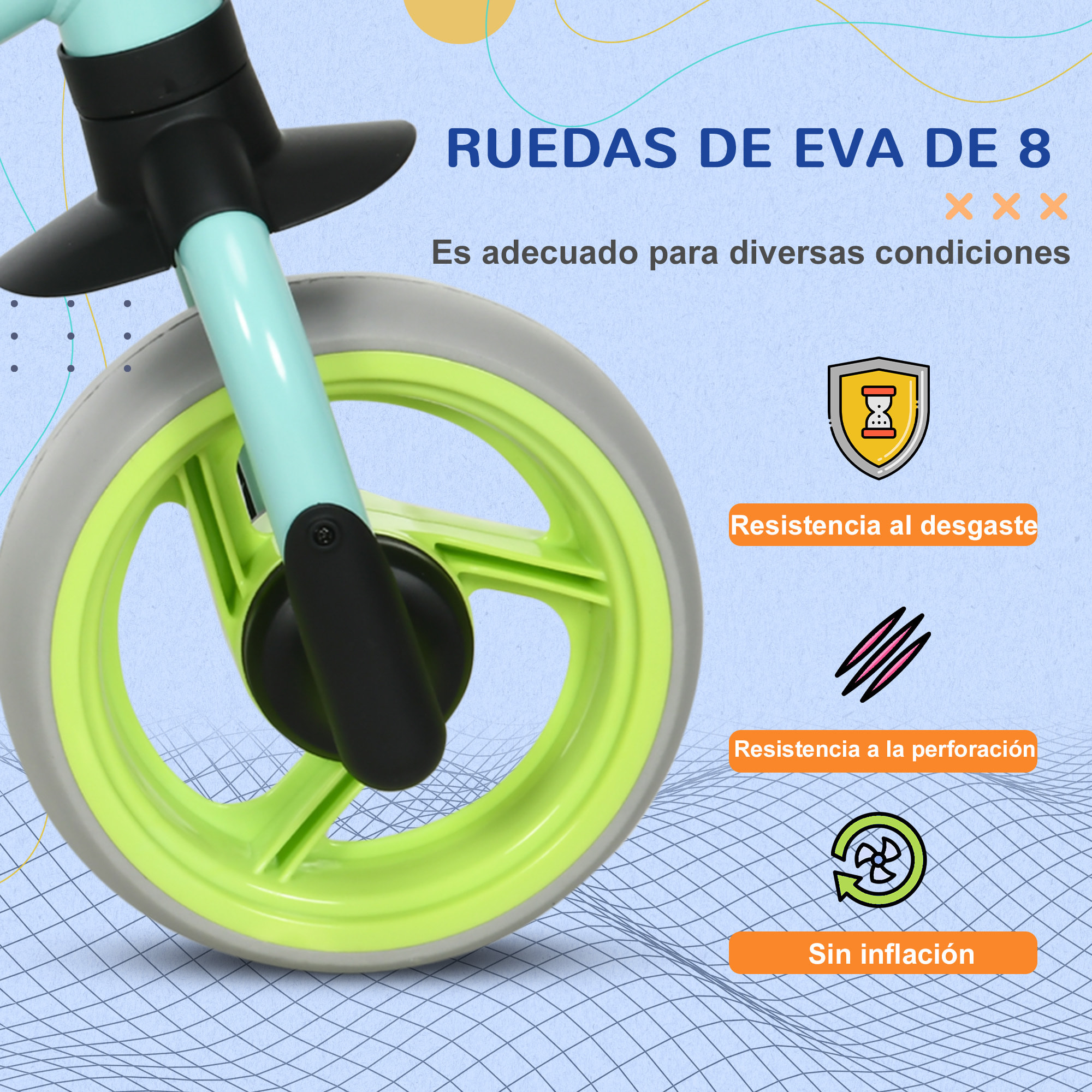 Bicicleta sin Pedales para Niños de 18-48 Meses Bicicleta de Equilibrio con Asiento Ajustable en Altura Carga 25 kg 66,5x34x47 cm Verde y Turquesa