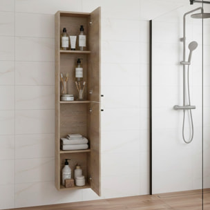 Mobile Alto Da Bagno Sospeso Con 2 Ante E 4 Mensole Interne Colonna Sospesa Salvaspazio In Melaminico 150 x 30 x 25.5 Cm Rovere Naturale