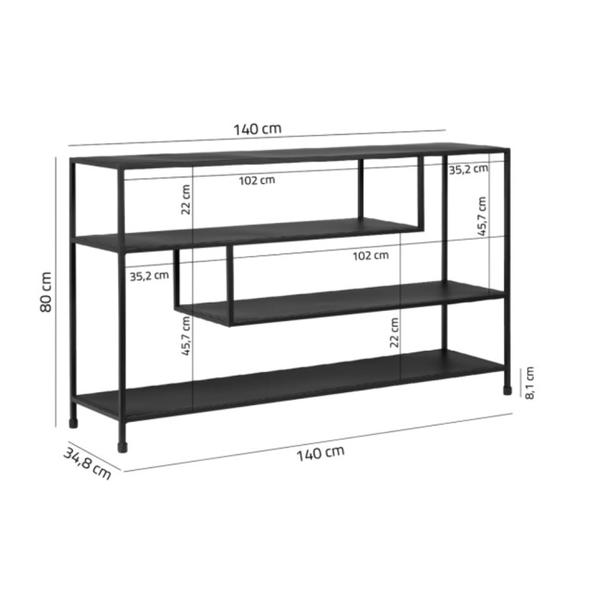 Console design avec 3 étagères en métal - Noir - PAIGE