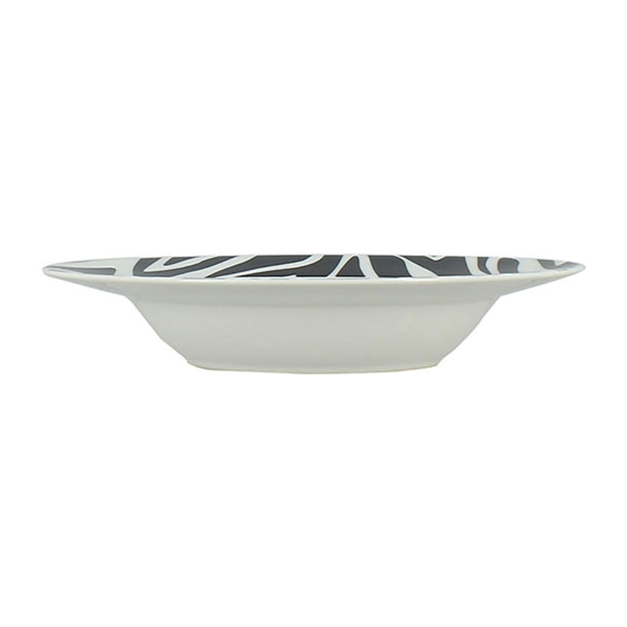 Lot de 6 assiettes creuses 20cm en porcelaine à motif zèbre ANIMALS