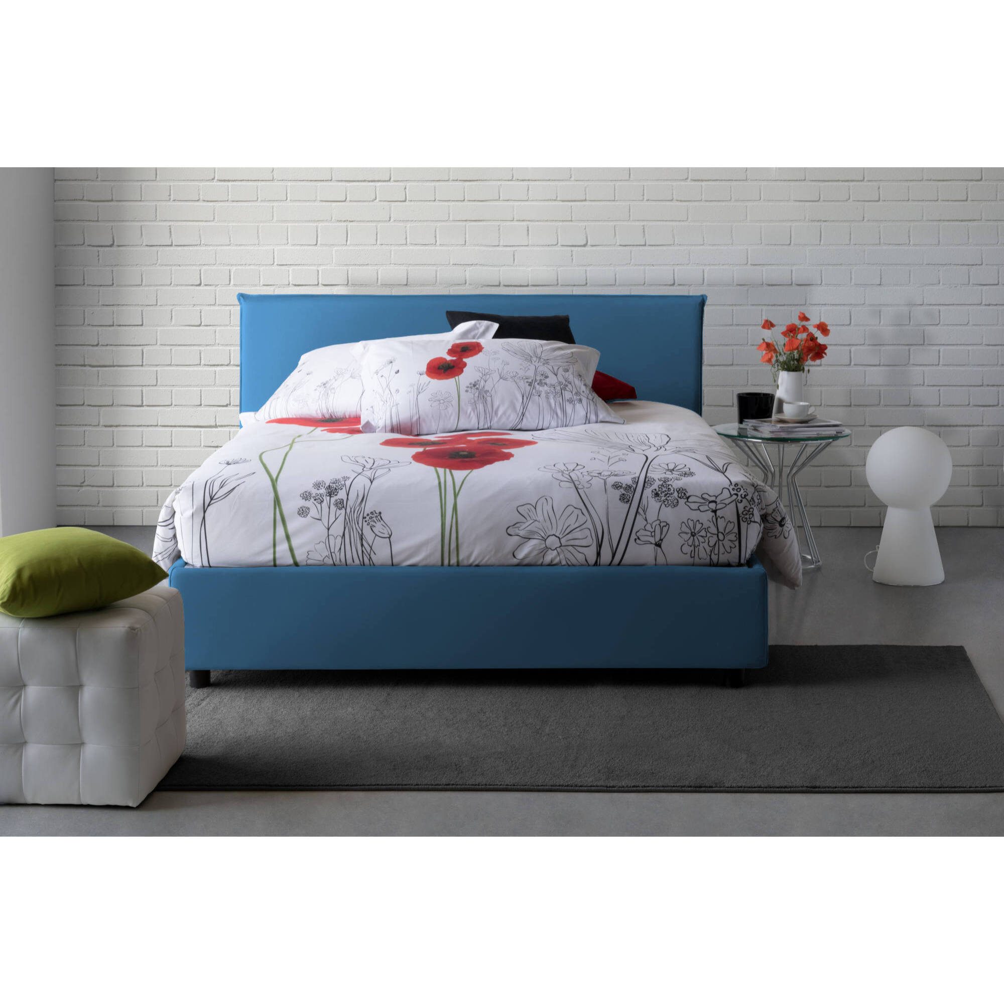 Letto matrimoniale Betty, Letto contenitore con rivestimento in tessuto, 100% Made in Italy, Apertura frontale, adatto per materasso Cm 160x190, Blu