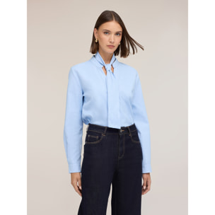 Motivi - Camicia misto cotone con fiocco e micro strass - Azzurro