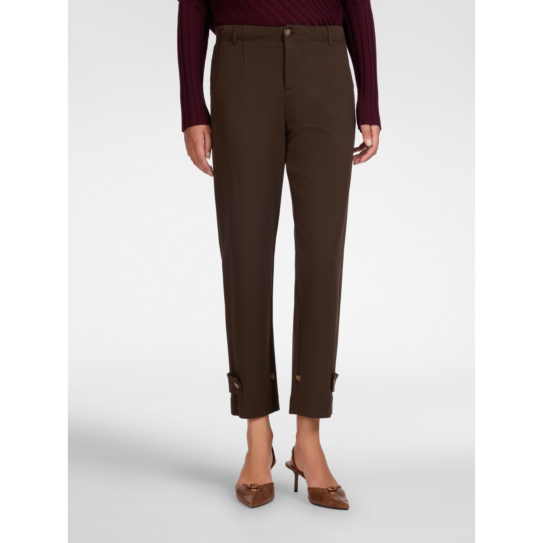 Elena Mirò - Pantaloni slim con cinturini al fondo - Marrone