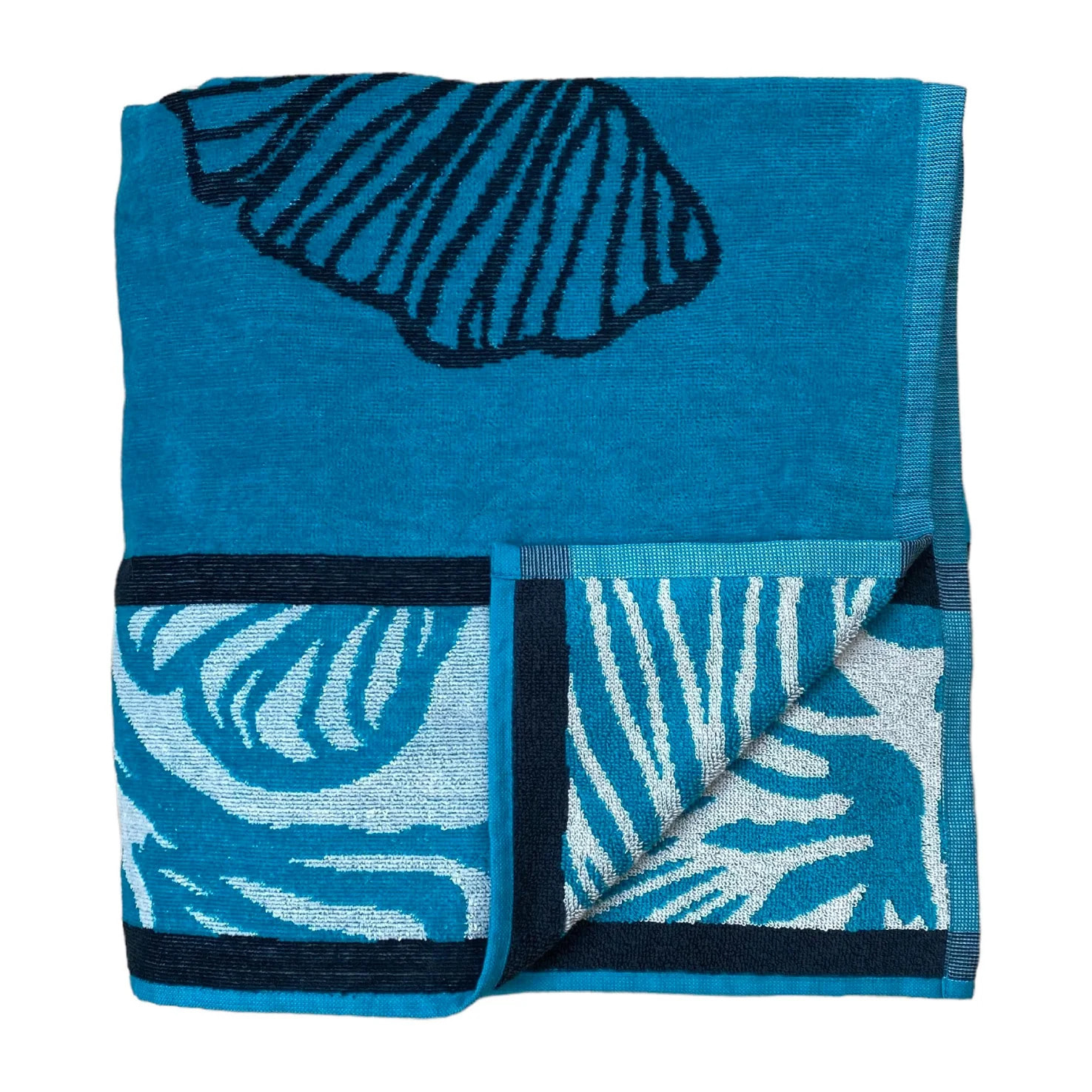 Serviette de plage XL éponge velours Jacquard Bleu 140x180 400g/m² - Kaly
