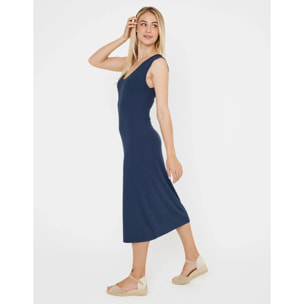 Vestido Midi Largo Cuello Redondo Azul Marino - Desita