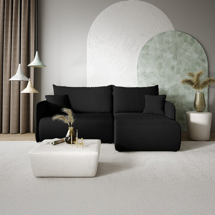 MILO - Canapé d'angle droit 4 places en tissu noir