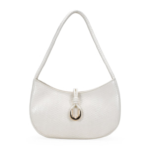 Bolso de hombro beige trenzado con metal