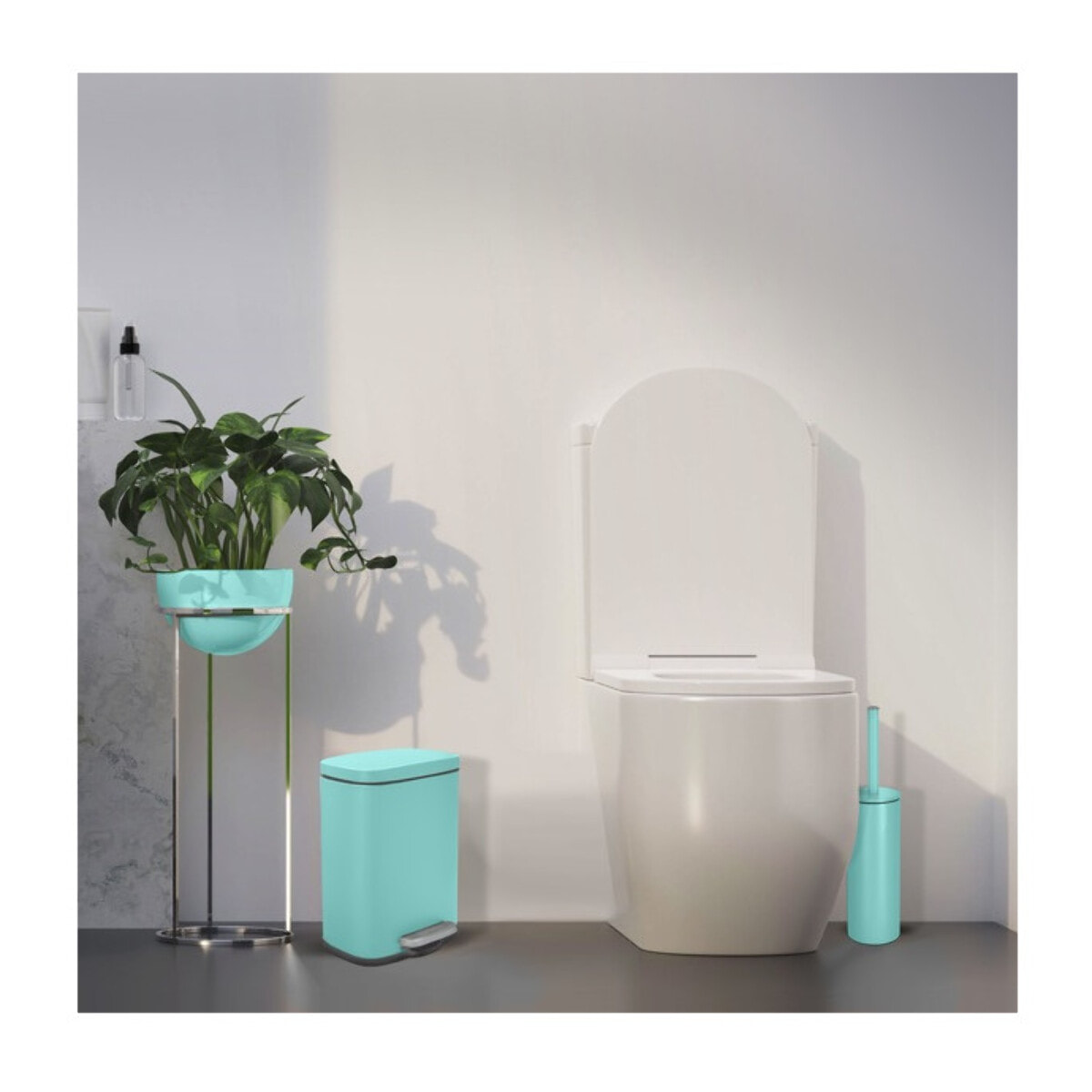 Set Poubelle à  pédale 5L & Brosse Wc AKIRA Turquoise mat Spirella