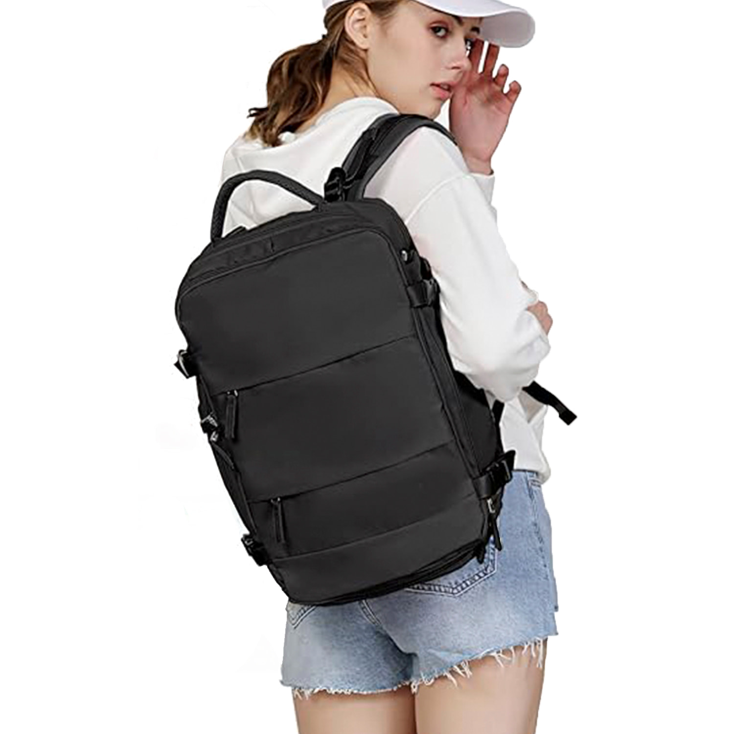 Zaino da viaggio per cabina ad alta capacità con più scomparti (scarpe, abbigliamento, laptop).