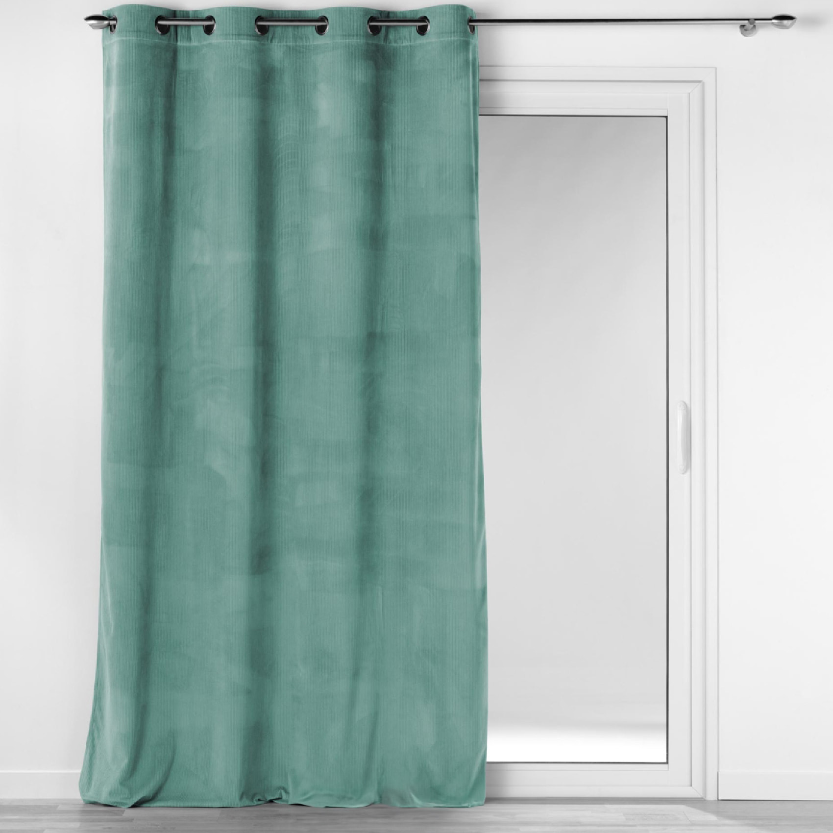Rideau à œillets casual sauge velours côtelé uni - Vert