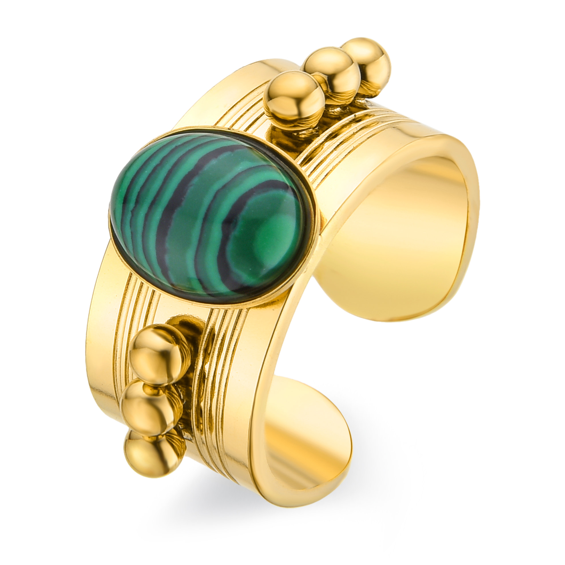 Anillo de Malaquita acabado en oro amarillo de 18K- Dadao