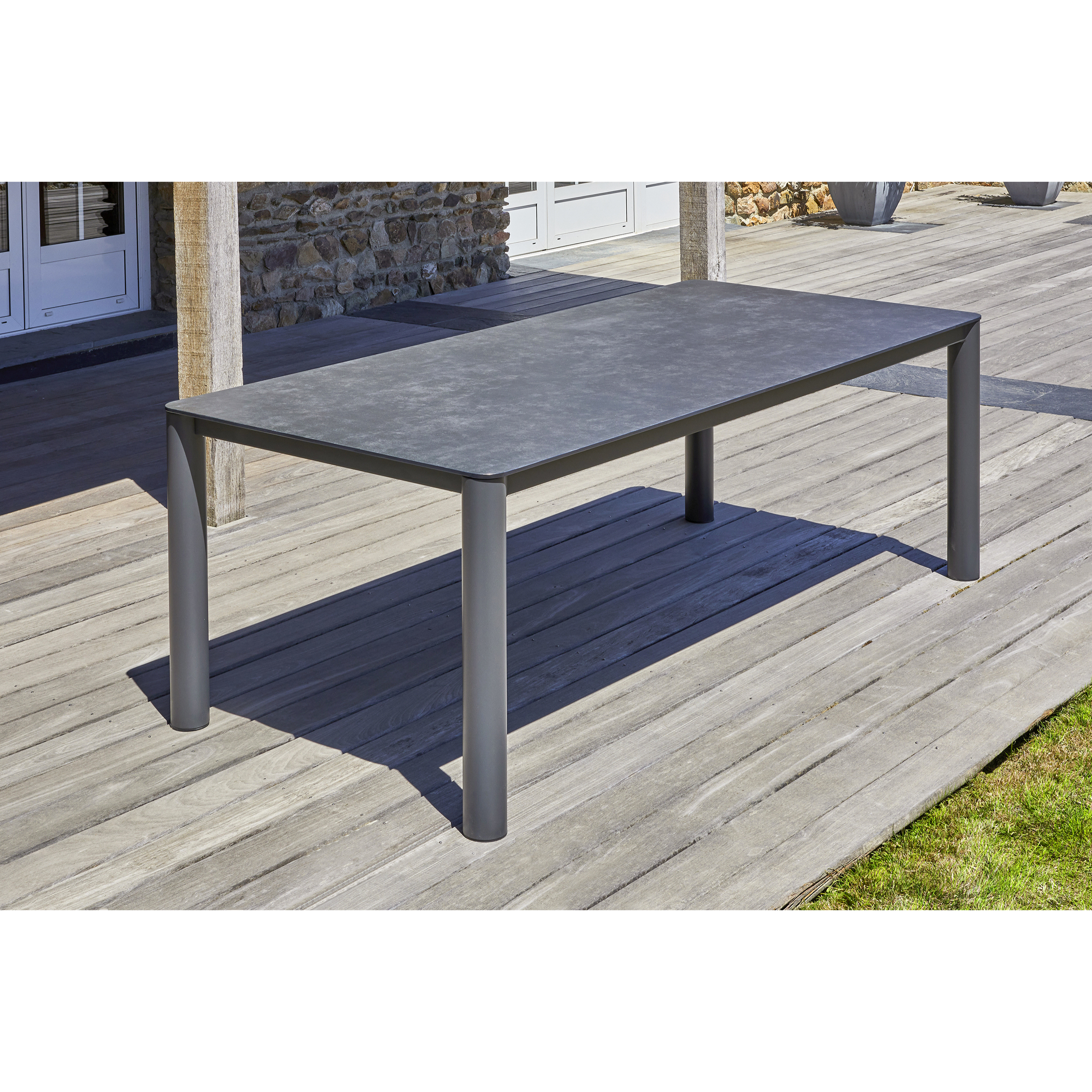 CAMARGUE - Table de jardin 8 places alu anthracite plateau céramique sur verre