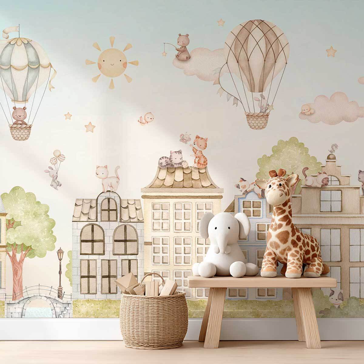 Papier peint chat chambre enfant - Chats sur les Toits Intissé