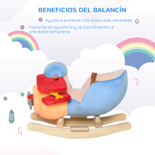 Caballo Balancín para Niños de +18 Meses Avión de Peluche con Música y Cinturón Seguridad Caballito Infantil 60x33x45 cm Multicolor